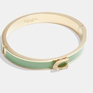 New! Signature Push Hinged Bangle in Gold/Light Pistachio